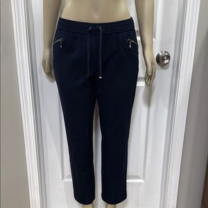 Rabe Zip Detail Slim Trousers. Navy Blue